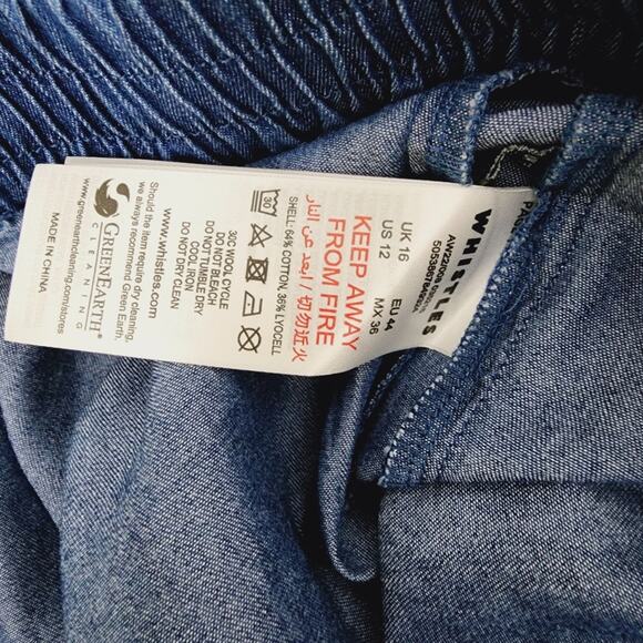 Whistles Lucy Blue Chambray Barrel Trouser Pants Drawstring US 12 NWT - Picture 6 of 10